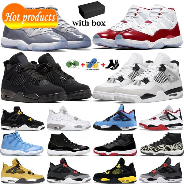 

with box jumpman 4 basketball shoes men women 11 sneakers 4s military black cat infrared cool grey 11s bred mens womens sports trainers