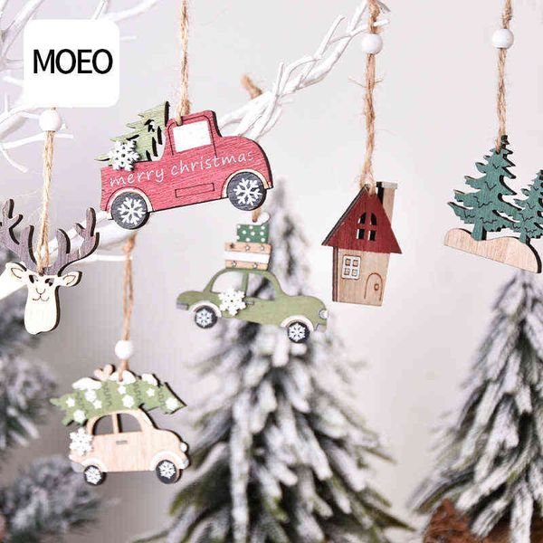 

factory outlet wooden decorative pendant creative car fawn christmas tree pendant carved wood chip
