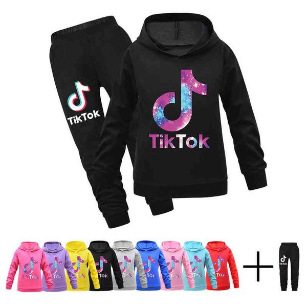 

tiktok tik tok spring and autumn fashion casual wear boys' and girls' sweater + casual pants set 547, White