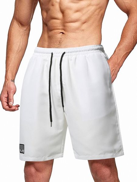 

men letter patched drawstring waist shorts 92to#, White;black