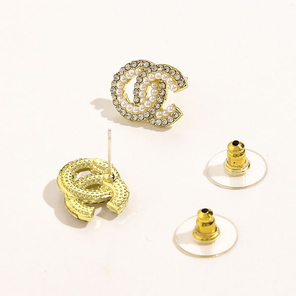 

18k gold plated luxury designers brand double letters stud earrings geometric famous women crystal rhinestone pearl pendant earring wedding, Golden;silver