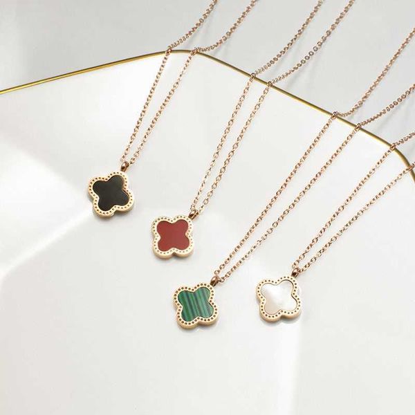 

luxury design rose gold stainless steel double side clover pendant necklace jewelry for women gift, Silver