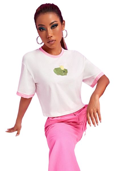 

x sonya cartoon embroidery ringer tee a2jw#, White