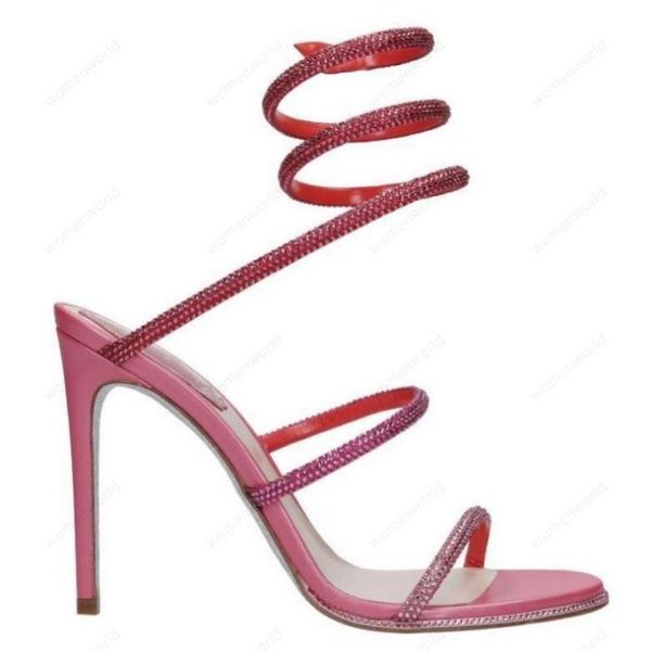 

rene caovilla cleo open toe sandals crystal embellished spiral snake tail sandals twining rhinestone sandal women blue wine red stiletto hee, Black