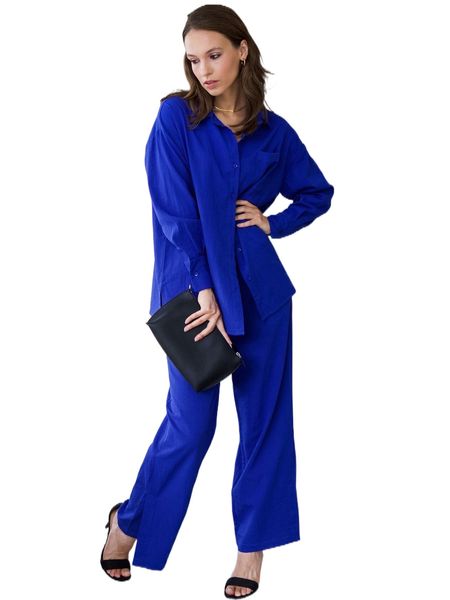 

solid button front shirt & split hem pants n8pn#, White