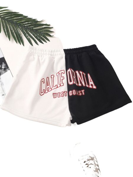 

two tone letter graphic shorts f3ph#, White;black