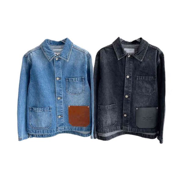 

spanish style designers men's women's luxury embroidery denim jacket print denim fashion coat leather pocket cutout flower shirts,, Black;brown