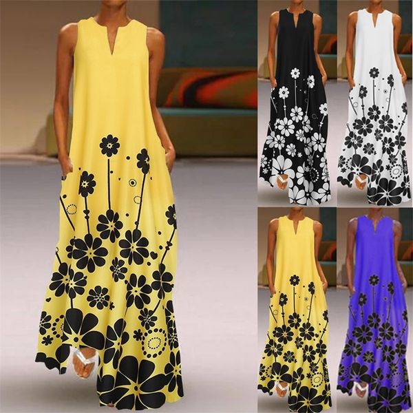 

long maxi floral causal loose summer plus size beach dress 220712, Black;gray
