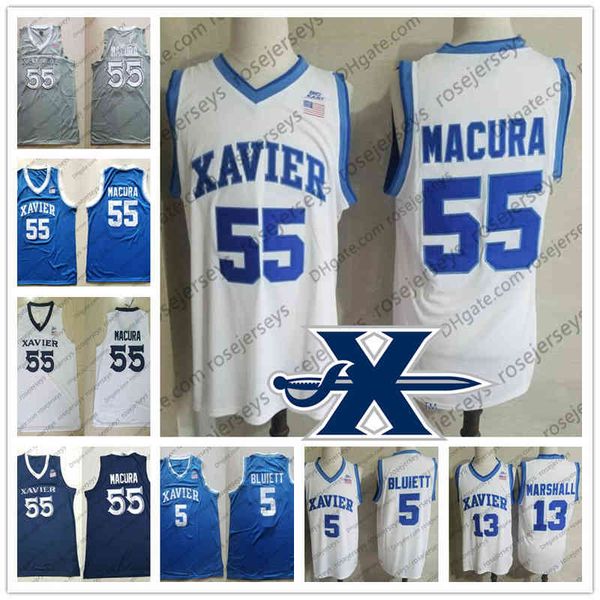 

custom xavier musketeers 2020 basketball #13 naji marshall 4 tyrique jones 55 jp macura 1 paul scruggs white bue men youth kid jersey, Black