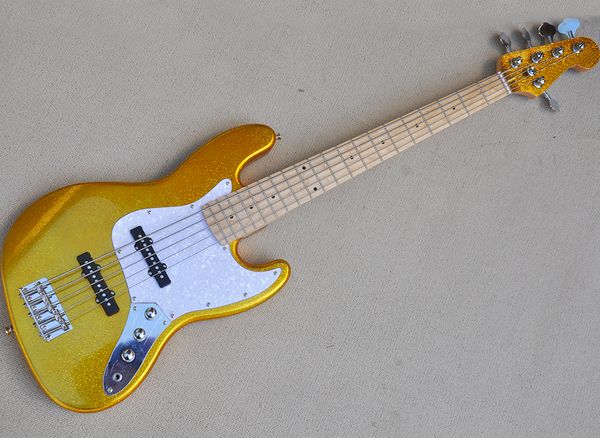 

sparkle gold 5 strings electric jazz bass with maple fretboard