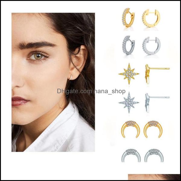 

stud earrings jewelry cr europe and america new inlaid diamond creative retro simple temperament female es2s016 drop delivery 2021 ngjcq, Golden;silver