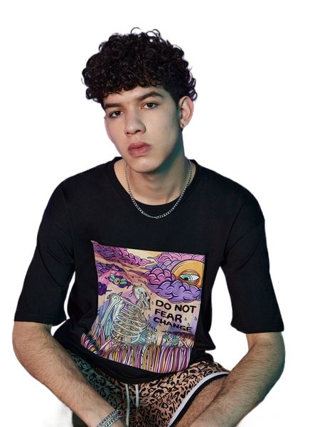 

romwe x sadskelly slogan skull graphic tee i2a2#, White;black