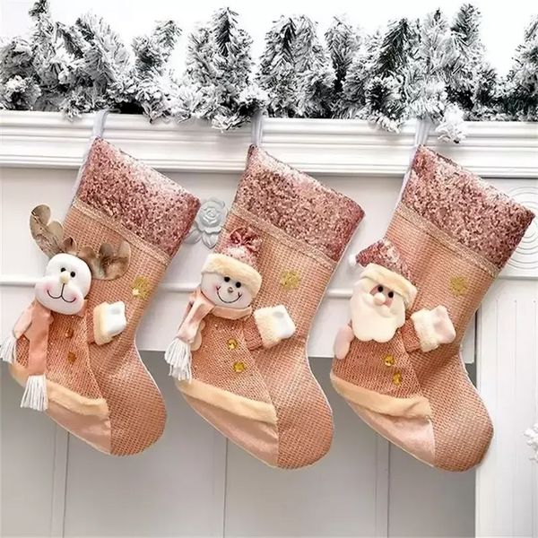 2023 Decorações de Natal Gift Gold Gold Pink Socks Crianças favorece Papai Noel