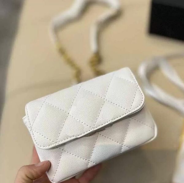 

sw 12.5cm small flap mini designer waist bags white black grained caviar shoulder bag classic handbag chain timeless diamond quilting brand