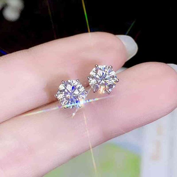 

real 18k white gold moissanite stud earrings for women fine jewelry 24ct each 12ct 7*7mm size gem round cut d vvs party gift, Golden;silver