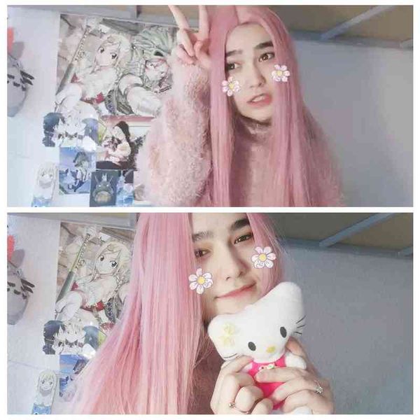 

wignee pink long straight hair synthetic for women cosplay middle partdaily/party heat resistant glueless s 220622, Black