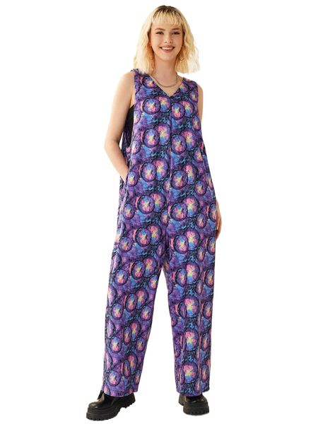 

x catch me outside allover print hidden pocket jumpsuit without camisole q1fn#, Black;white