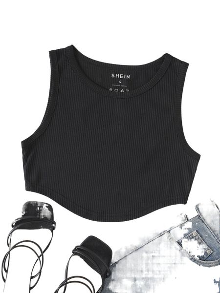 

ribbed knit high low hem tank d56t#, White