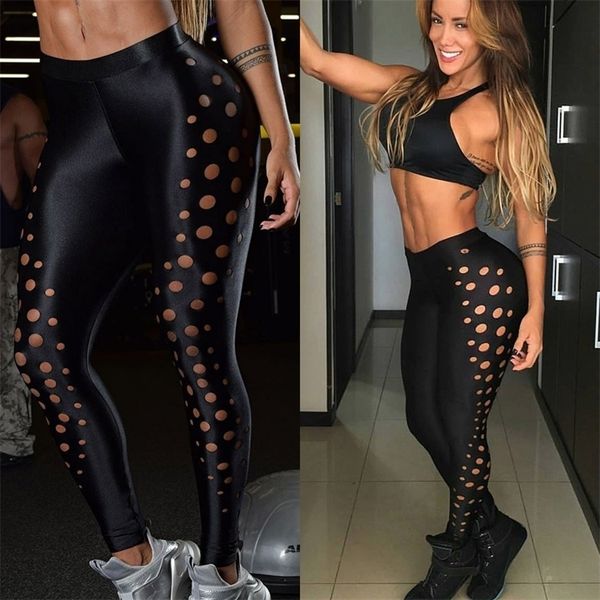 

circle hollow women slim leggings summer breathable workout sporting dry quick pants high elastic push up fitness leggings y200328, Black;white