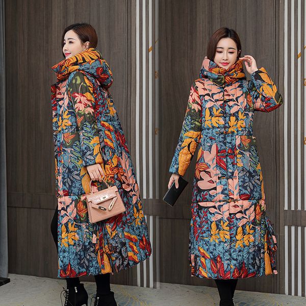 

parka winter padded women over knee thickened large korean slim down padded jacket printed cold 905 201125, Black
