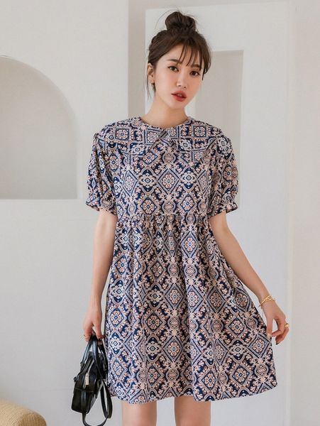 

dazy floral print smock dress 86bn#, Black;gray