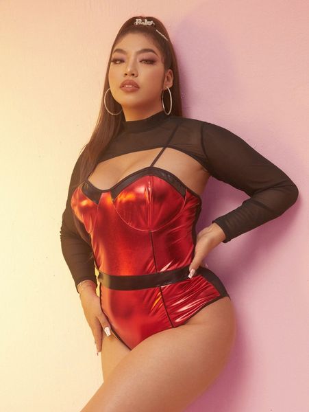 

2pack plus color block costume bodysuit with q4b3#, Black;white