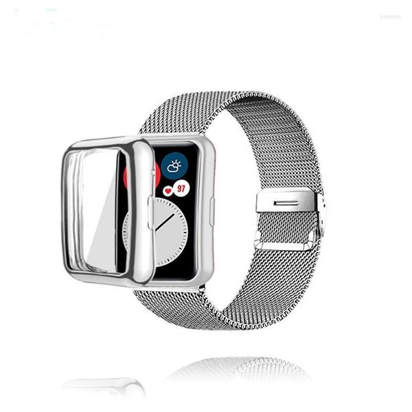 Uhrenarmbänder Edelstahlarmbandgehäuse für Huawei Fit Honor ES Metall Anti-Fall-Armband Armband Displayschutzfolie Shell Cover Hele22