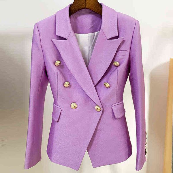 

purple blazer women 2021 new female coat doublebreasted metal lion buckle slim bead work suit blazers j220813, White;black