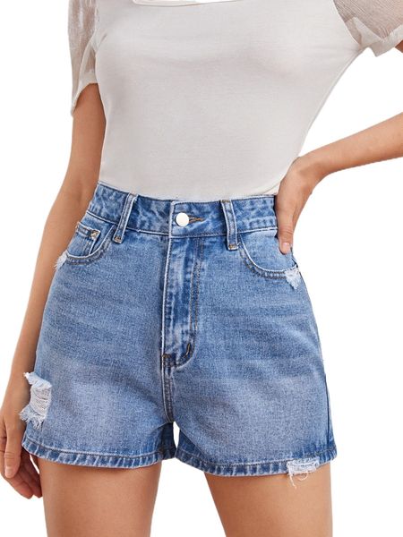 

slant pocket ripped denim shorts k70d#, White;black