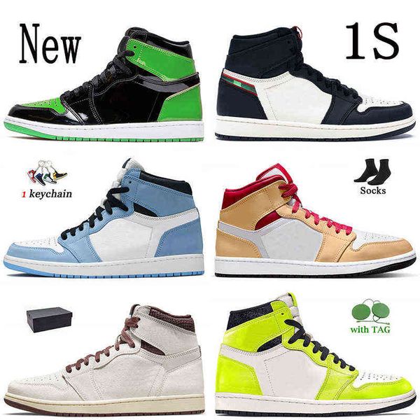 

new jumpman 1 1s high og basketball shoes fashion 2022 women mens trainers sports illustrated patent green university blue visionaire