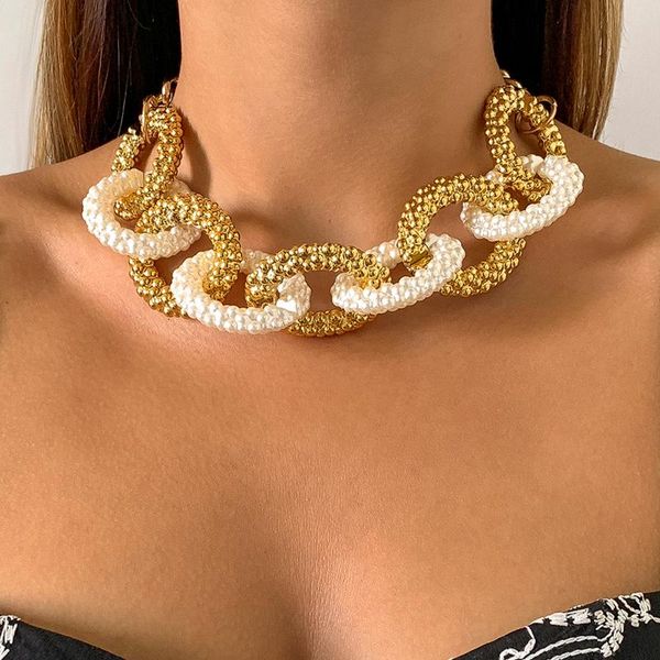 

chains ingesight.z mix color chunky thick plastics choker necklaces vintage exaggerated short link chain women neck jewelrychains, Silver