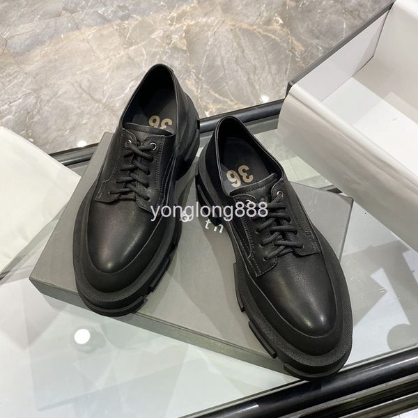 

dress shoes both thick soled raised small leather shoes women's 21 autumn and winter lace up low casual heel single lefu, Black