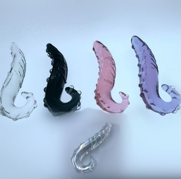 Massaggio 5 colori ippocampo dildo di vetro dildo realistico giocattoli adulti sexy butt plug lungo giocattolo sexy per le donne plug anale in vetro giocattoli per adulti