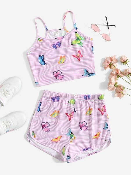 

teen girls striped cami & shorts set she, White