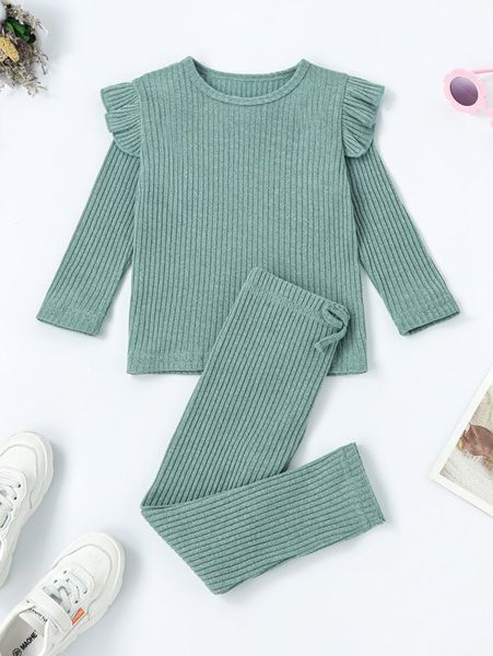

toddler girls ruffle trim tee with bow front pants she01, White