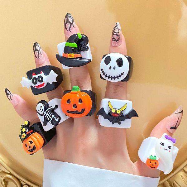 

wedding rings halloween goth rings for women zombie skull ghost bat acrylic rings pumpkin face 220826, Slivery;golden