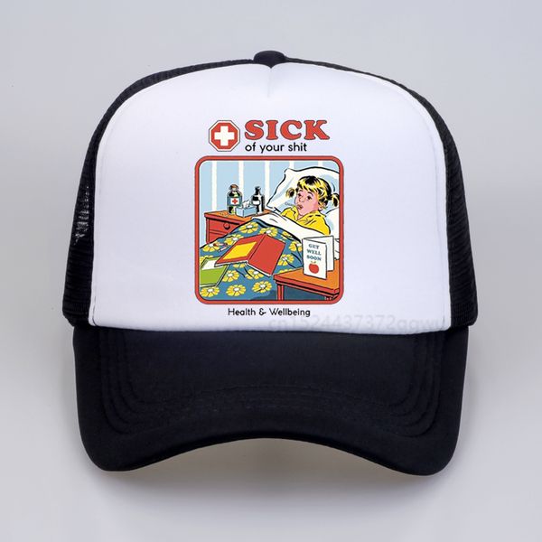 

anime men sick of your shit dad hat let's summon demons funny baseball cap 90s vintage summer mesh snapback hats bone, Blue;gray