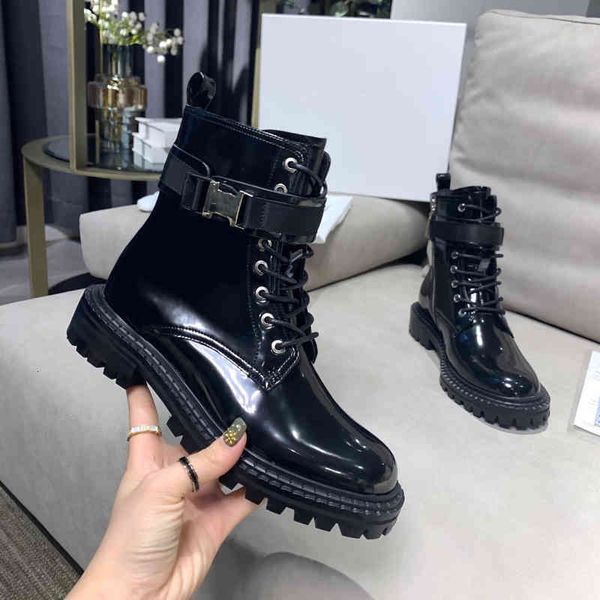 

leather boots women's motorcycle boots winter shoes metal decorative series, Black
