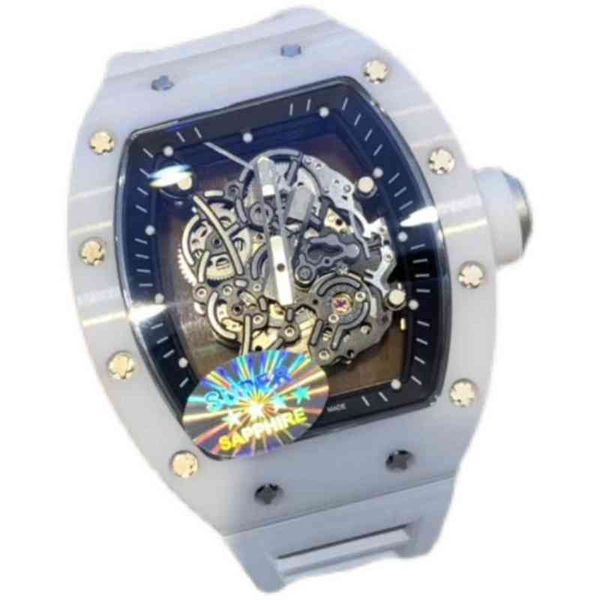 

watches wristwatch luxury richa milles designer white ceramic men's fully automatic mechanical watch hollowed out personalized tape lum, Slivery;golden