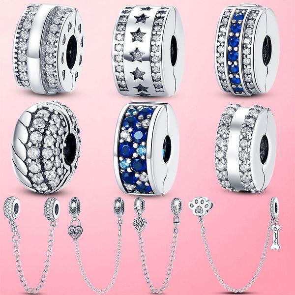 

new 925 sterling silver buckle clip safety chain clip charm star bead ser for original pandora bracelet original diy jewelry making, Bronze;silver