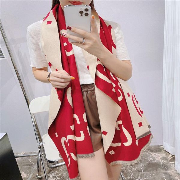 

luxury designer brand double letter scarf pashmina for designers winter warm scarfs fashion classic women imitate cashmere wool lo2194, Blue;gray