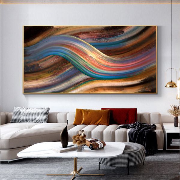 Moderne abstrakte Regenbogen-Leinwand-Malerei, Poster und Drucke, dekorative Ölgemälde, Drucke, Kunst für Wohnzimmer, Schlafzimmer, Wohnkultur