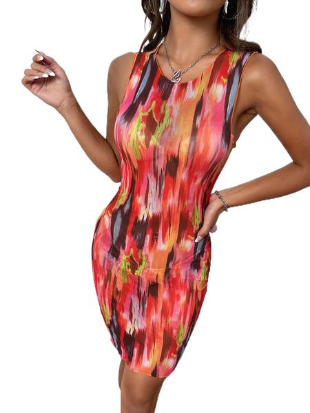 

brush print .esh b.odycon d.ress without lingerie set u3se#, Black;gray