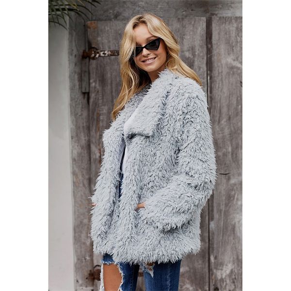 

fashion women s autumn pure color casual long sleeve woolen coat lj201106, Black