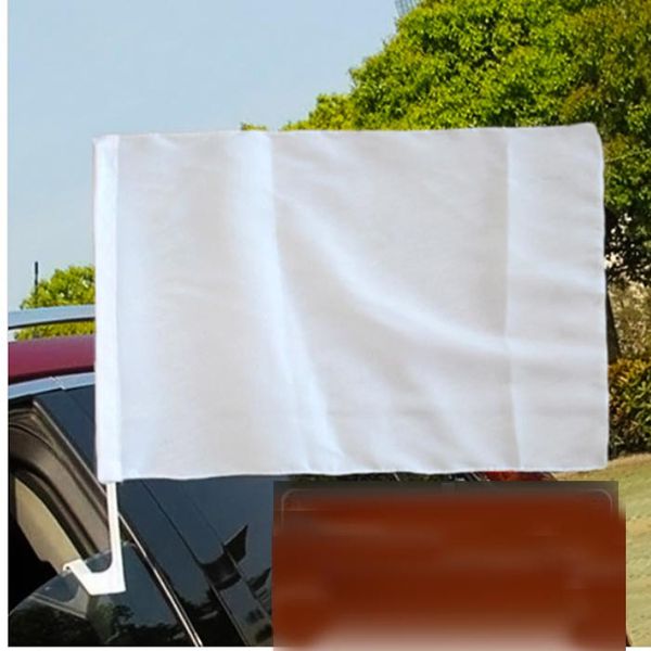 12x18inChes Bandeira de sublimação em branco do carro Bandeira de sublimação 100D Impressão de poliéster de alta qualidade bandeiras de janela de carro com 43cm de plástico pólo dh9371