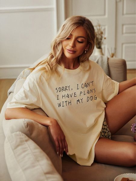 

slogan graphic drop shoulder tee f089#, White