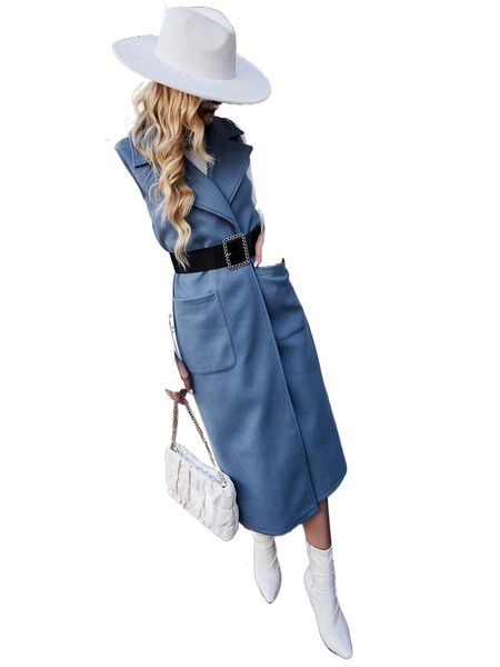 

pocket patched sleeveless overcoat without belt n9br#, Black