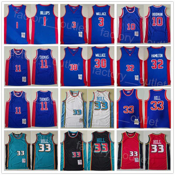 

men vintage basketball mitchell & ness grant hill jersey 33 isiah thomas 11 dennis rodman 10 chauncey billups 1 ben wallace 30 richard hamil, Black;red