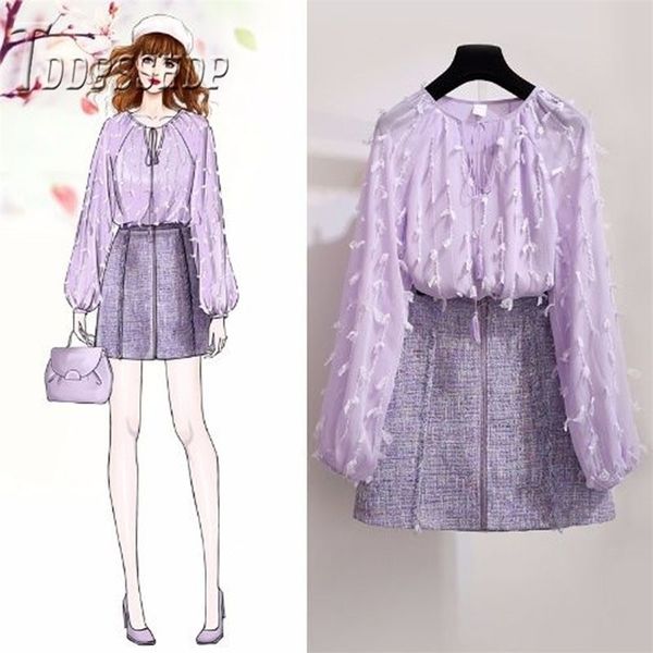 

spring new sweet women set purple color blouse and skirt female sets t200325, White
