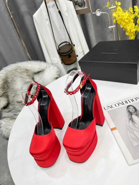 

2022 designer sandals slippers aevitas waterproof platform sandal women high heels shoes crystal medusa shoes double ankle strap thick heele, Black